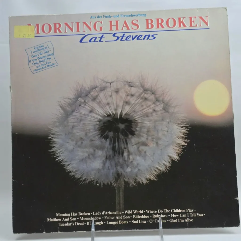 Portada del álbum de vinilo "Morning Has Broken" de Cat Stevens, con un diente de león y el sol al amanecer. by Remates Narvaja