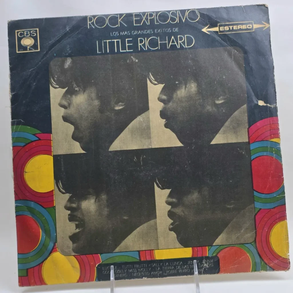 Portada de álbum de vinilo "Rock Explosivo" de Little Richard (CBS), grandes éxitos, con cuatro imágenes del artista cantando y borde colorido. by Remates Narvaja