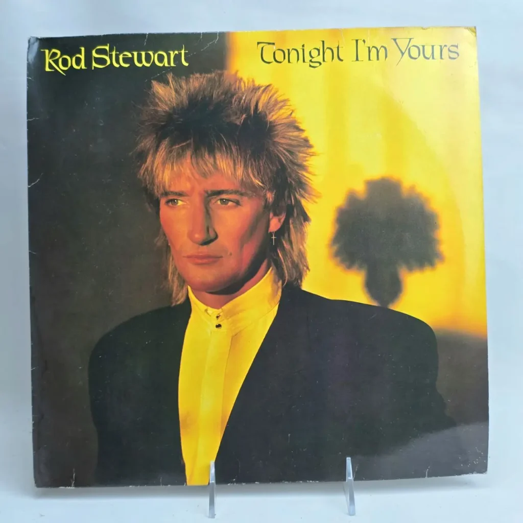 Portada del álbum Rod Stewart Tonight I'm Yours con el cantante de rock pop Rod Stewart en primer plano, luciendo su característico cabello rubio y punti by Remates Narvaja