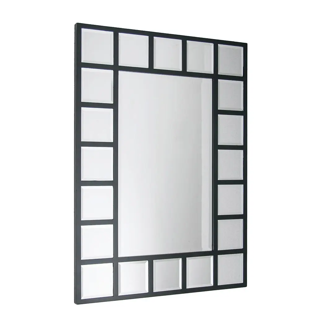 Espejo de pared rectangular con marco negro y paneles de espejo biselados. by Remates Narvaja