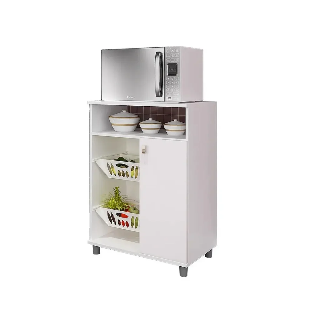 Mueble organizador de cocina blanco con microondas, frutero y almacenamiento. by Remates Narvaja