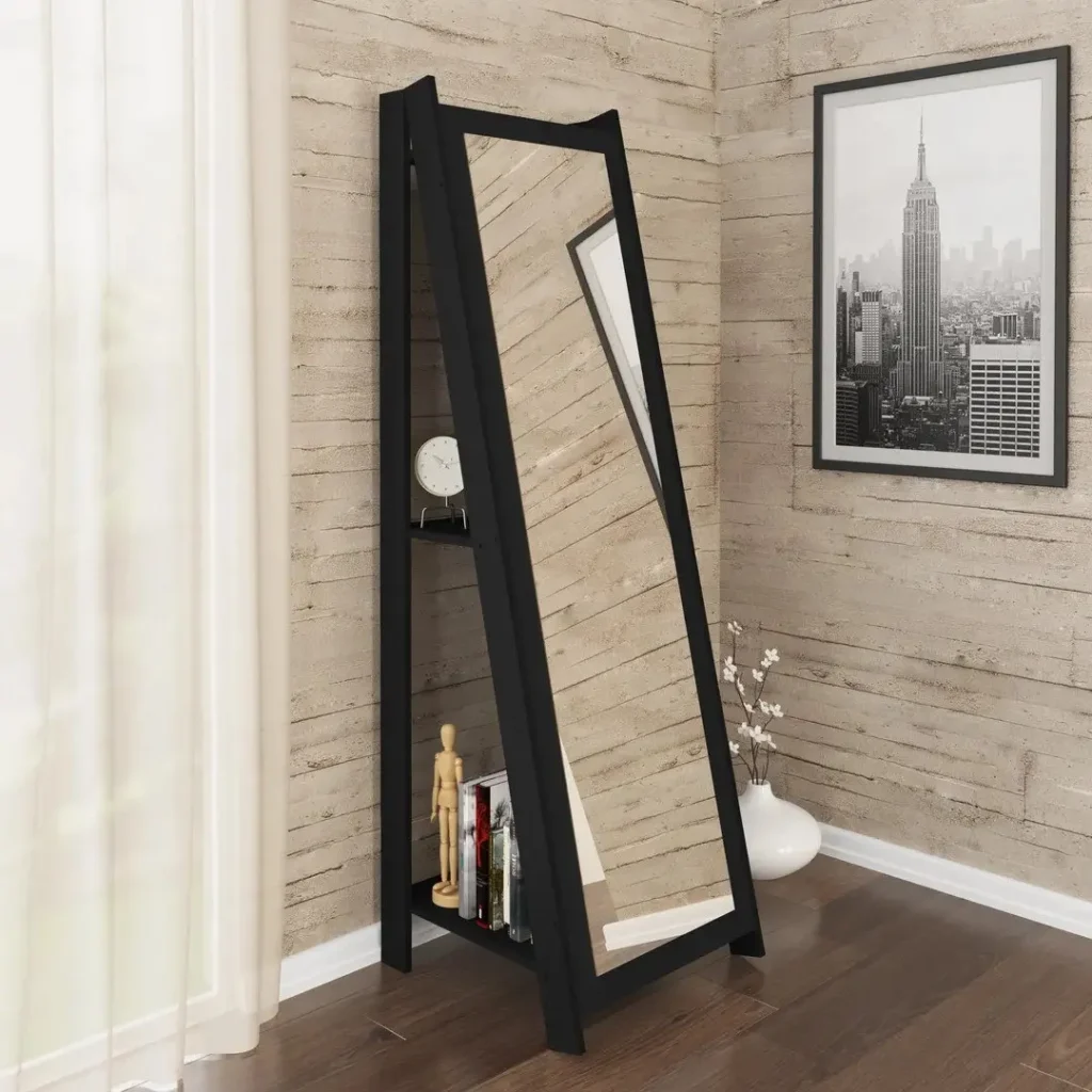 Espejo de cuerpo entero negro con estantes de almacenamiento integrados." by Remates Narvaja