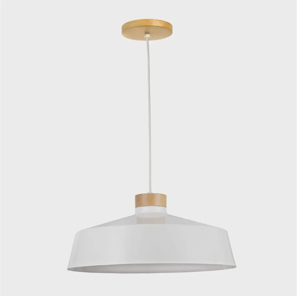 Lámpara colgante blanca de metal y madera, estilo moderno. by Remates Narvaja