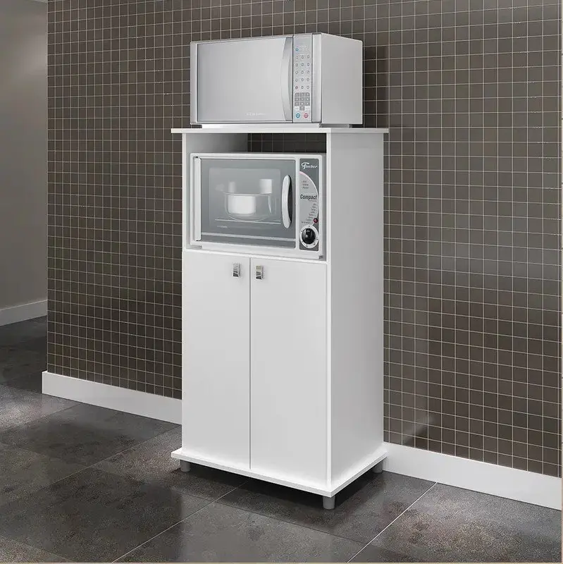 Mueble auxiliar de cocina blanco para dos microondas con almacenamiento inferior. by Remates Narvaja