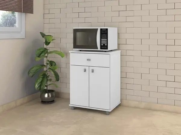 Mueble auxiliar blanco para microondas con cajón y puertas. by Remates Narvaja