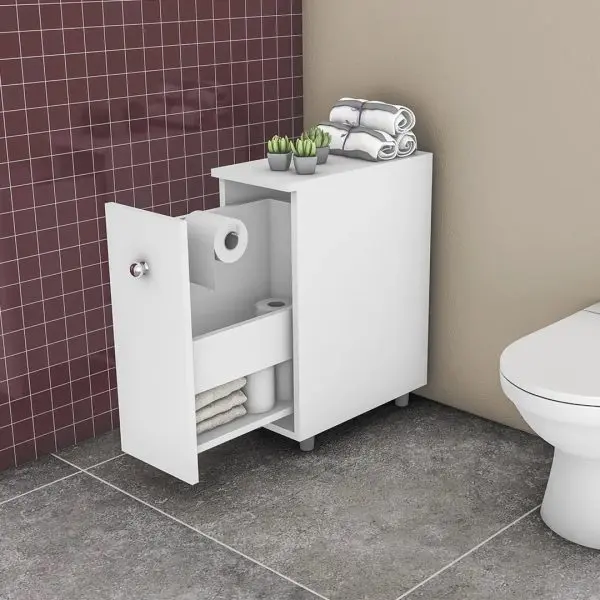 Mueble de baño blanco compacto con portarrollos y almacenamiento de papel higiénico y toallas. by Remates Narvaja