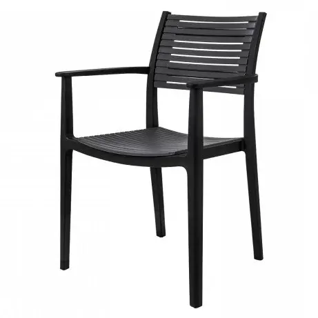 Silla de jardín negra de resina con brazos y respaldo de lamas. by Remates Narvaja