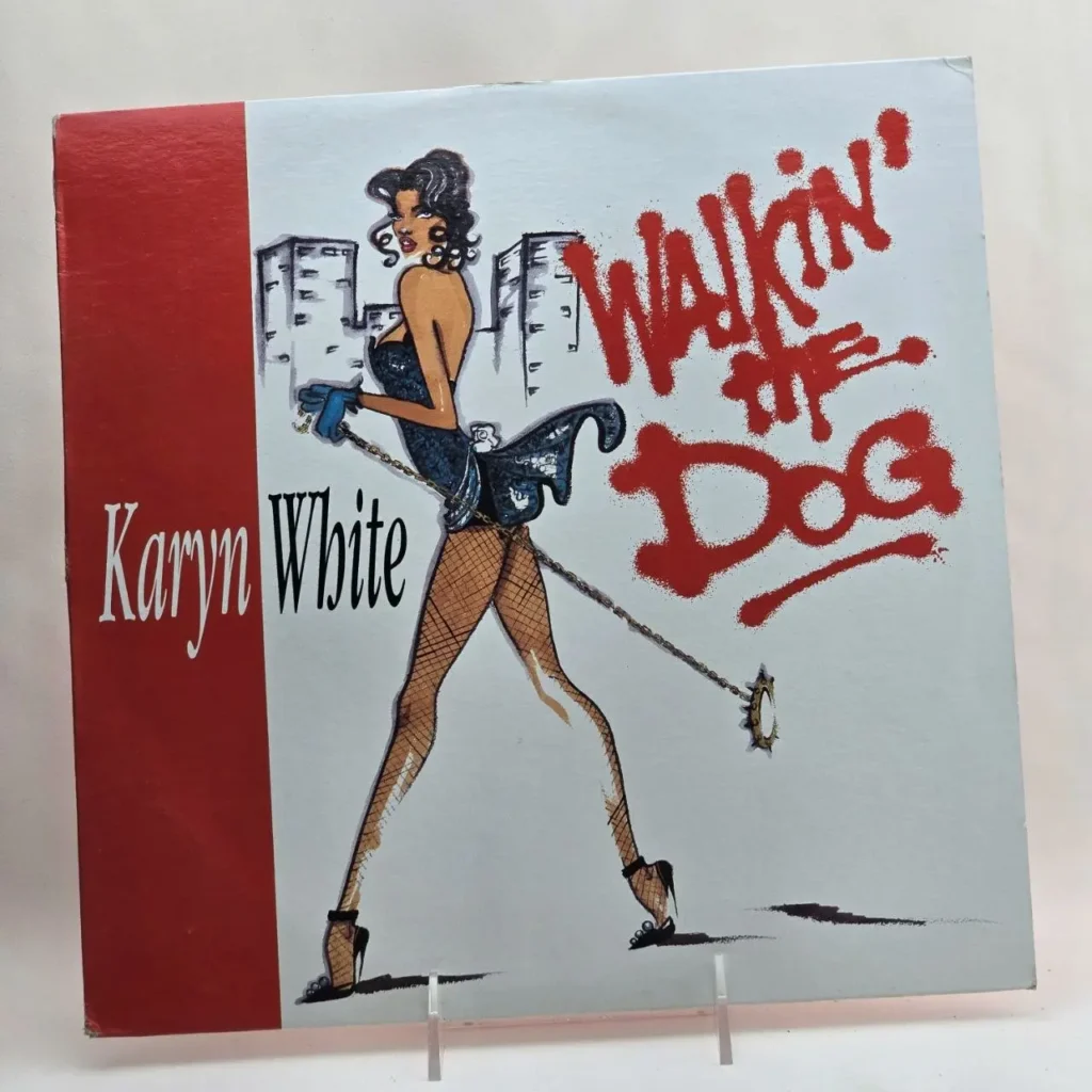 Karyn White - Walkin' The Dog portada de álbum con ilustración de mujer en medias de red y cadena. by Remates Narvaja
