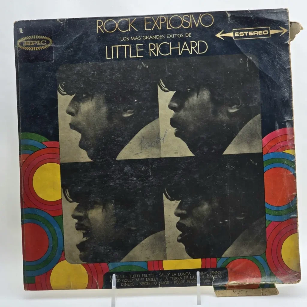 Portada del álbum de vinilo Little Richard "Rock Explosivo: Los Más Grandes Éxitos", con cuatro imágenes en blanco y negro del cantante by Remates Narvaja