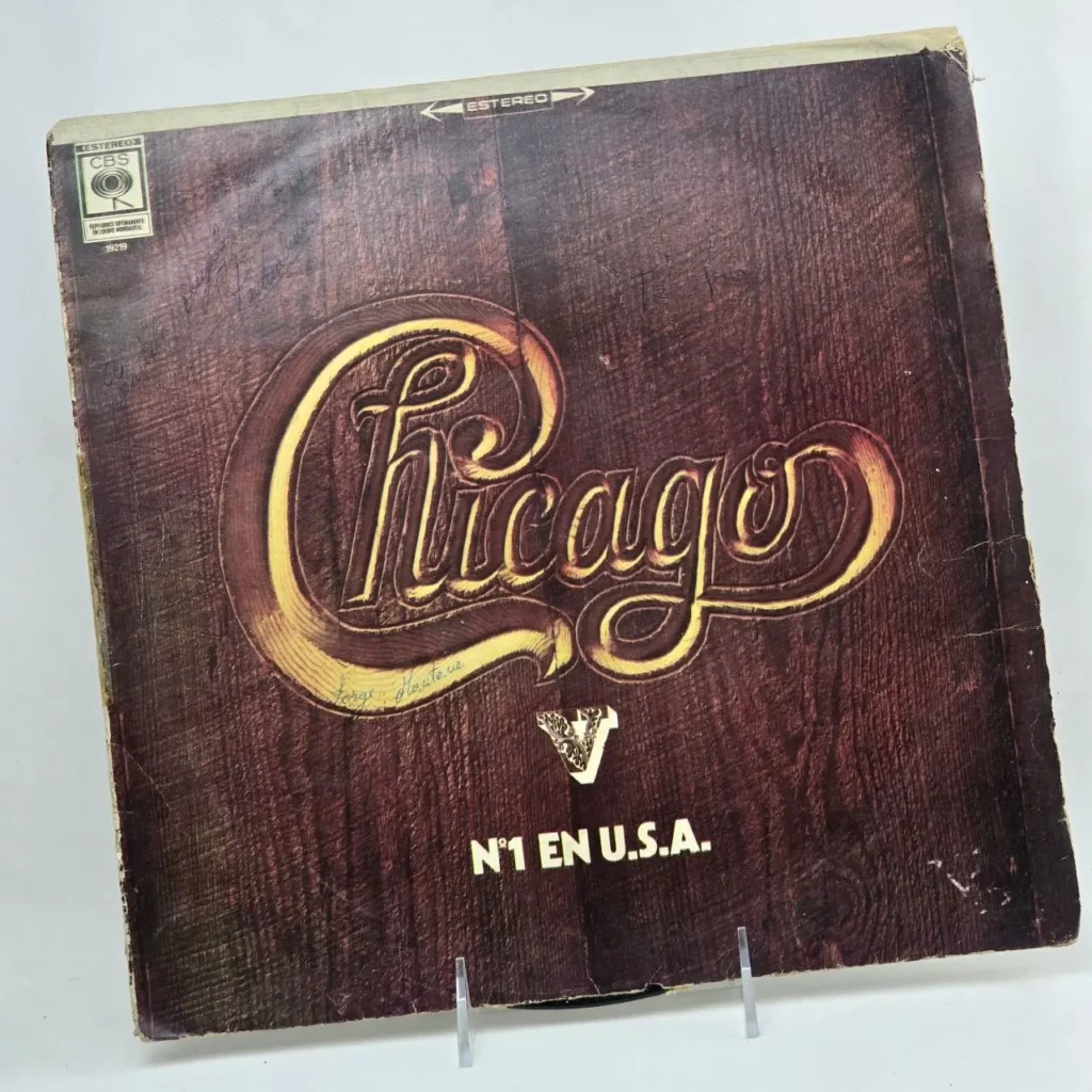 Álbum de vinilo vintage de Chicago, portada con diseño de madera y logo dorado, texto "Nº1 EN U.S.A." by Remates Narvaja