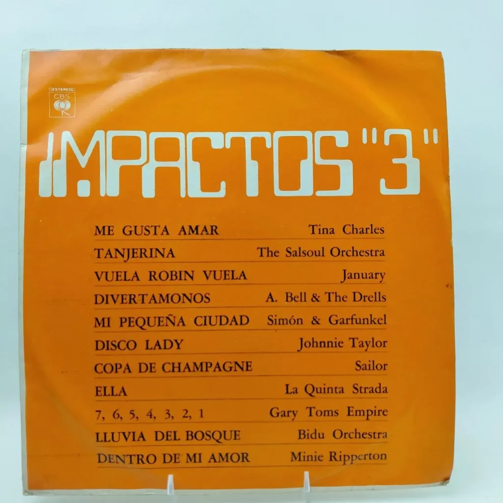 Portada de álbum compilatorio "Impactos '3'" de CBS, color naranja. by Remates Narvaja