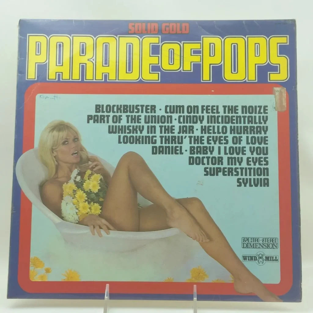 Portada de vinilo Solid Gold Parade of Pops con mujer en bañera y flores. by Remates Narvaja