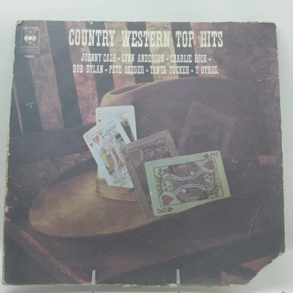 Portada de álbum vintage "Country Western Top Hits" con Johnny Cash, Bob Dylan, Lynn Anderson, Charlie Rich, Pete Seeger, Tanya Tucker, mostrando un by Remates Narvaja
