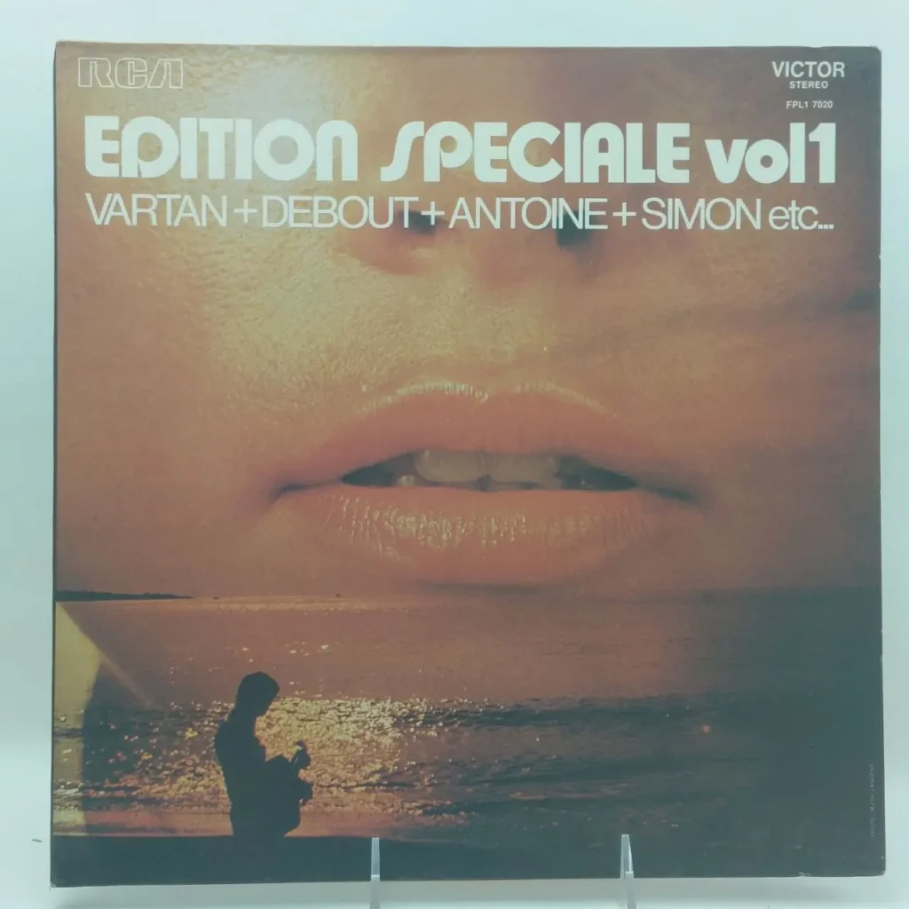 Portada de vinilo "Edition Speciale vol 1" de RCA Victor con labios y silueta tocando guitarra al atardecer (Vartan, by Remates Narvaja