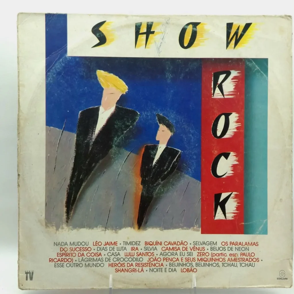 Capa de álbum Show Rock com arte 80s, figuras estilizadas e artistas como Os Paralamas do Sucesso, Lulu Santos, by Remates Narvaja