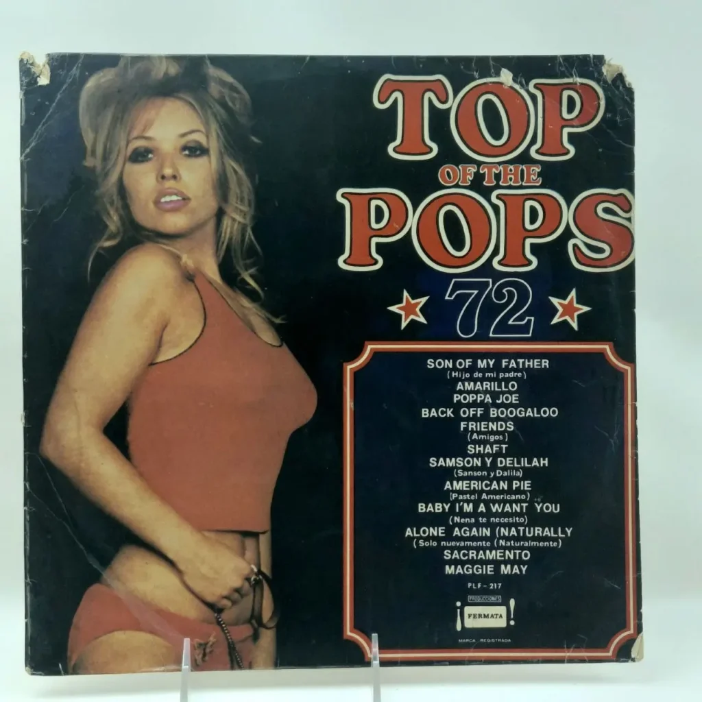 Portada de álbum de vinilo "Top of the Pops '72" con una mujer rubia en top y bragas naranjas, y la by Remates Narvaja