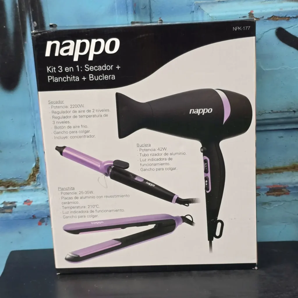 Nappo Kit 3 en 1: Secador, Planchita y Buclera (negro y morado) by Remates Narvaja