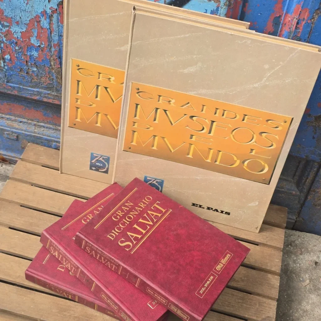 Colección de libros: dos volúmenes de "Grandes Museos del Mundo" y tres del "Gran Diccionario Salvat" sobre un palé by Remates Narvaja