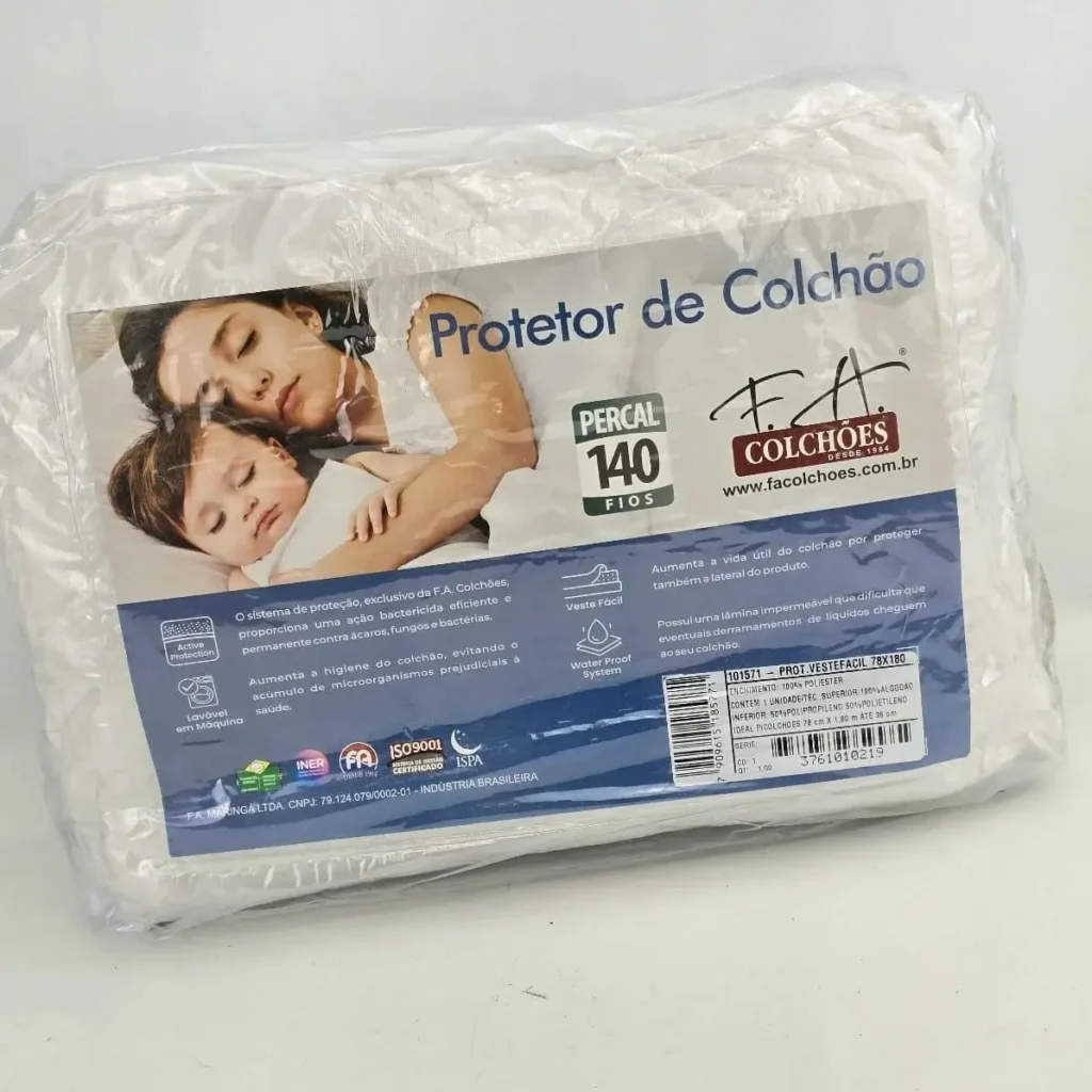 Protector de colchón blanco F.A. Colchões Percale 140 hilos, impermeable y antibacteriano, para cama by Remates Narvaja