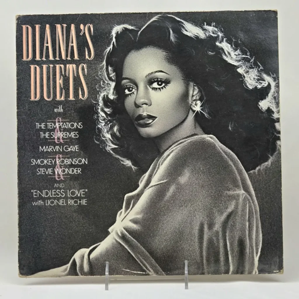 Portada del álbum "Diana's Duets" de Diana Ross, con retrato en blanco y negro y lista de colaboradores como The Temptations, by Remates Narvaja