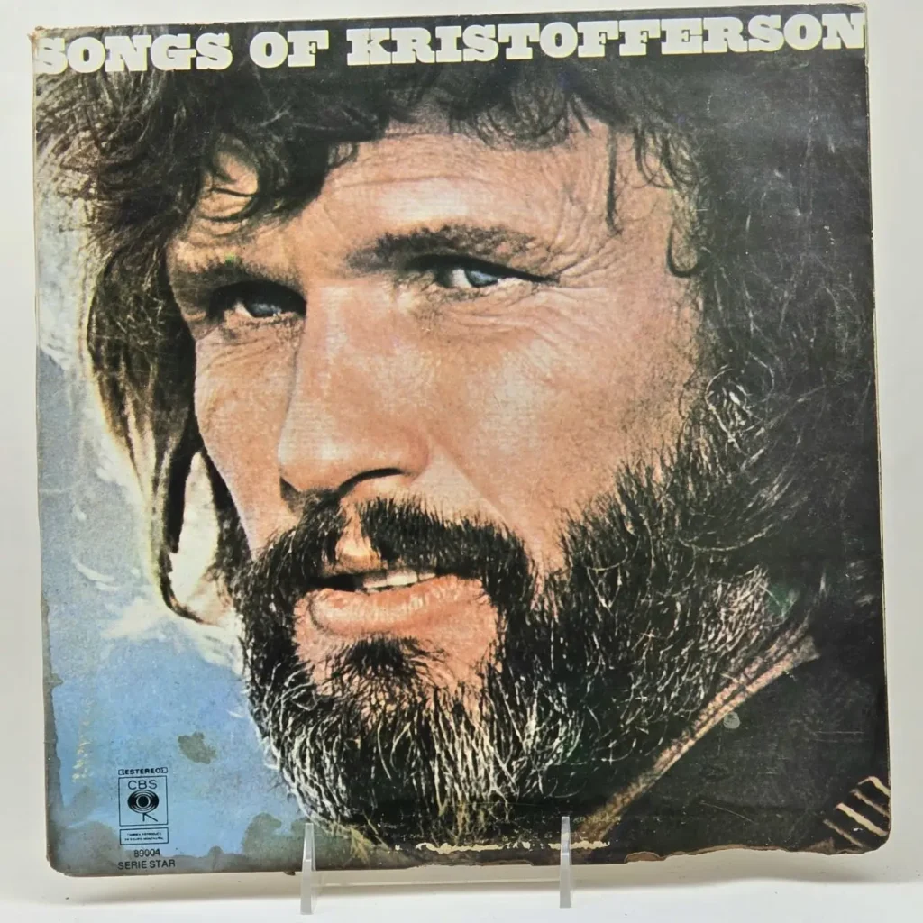 Portada del álbum de vinilo "Songs of Kristofferson" con primer plano de Kris Kristofferson barbudo. by Remates Narvaja