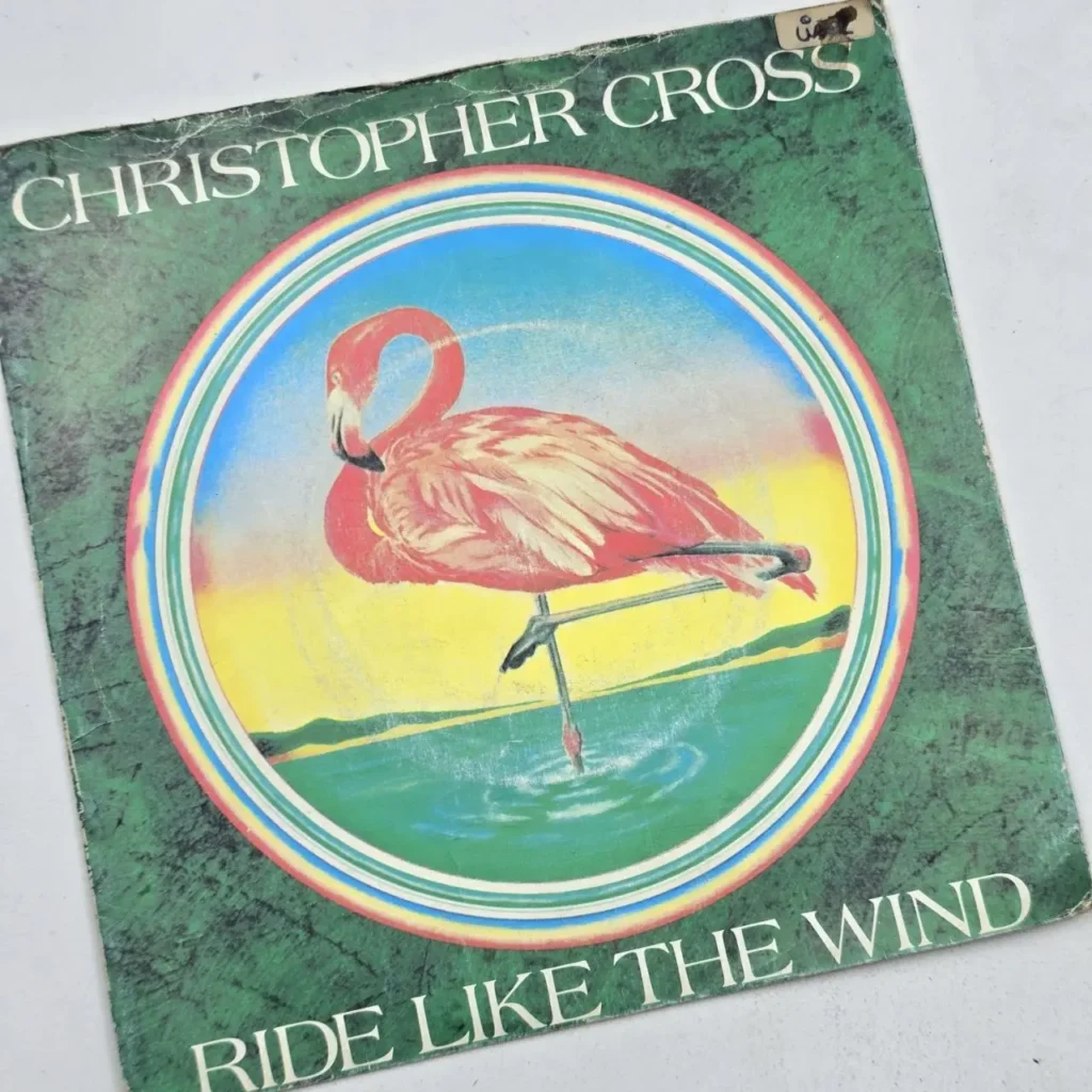 Christopher Cross Ride Like The Wind single cover with flamingo. by Remates Narvaja