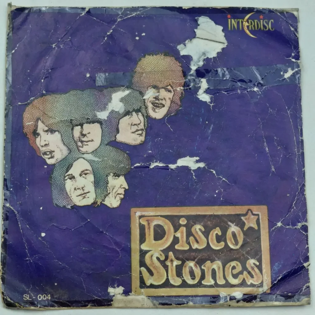 Portada de álbum vintage "Disco Stones" con las caras de los Rolling Stones y el logo de Interdisc. by Remates Narvaja