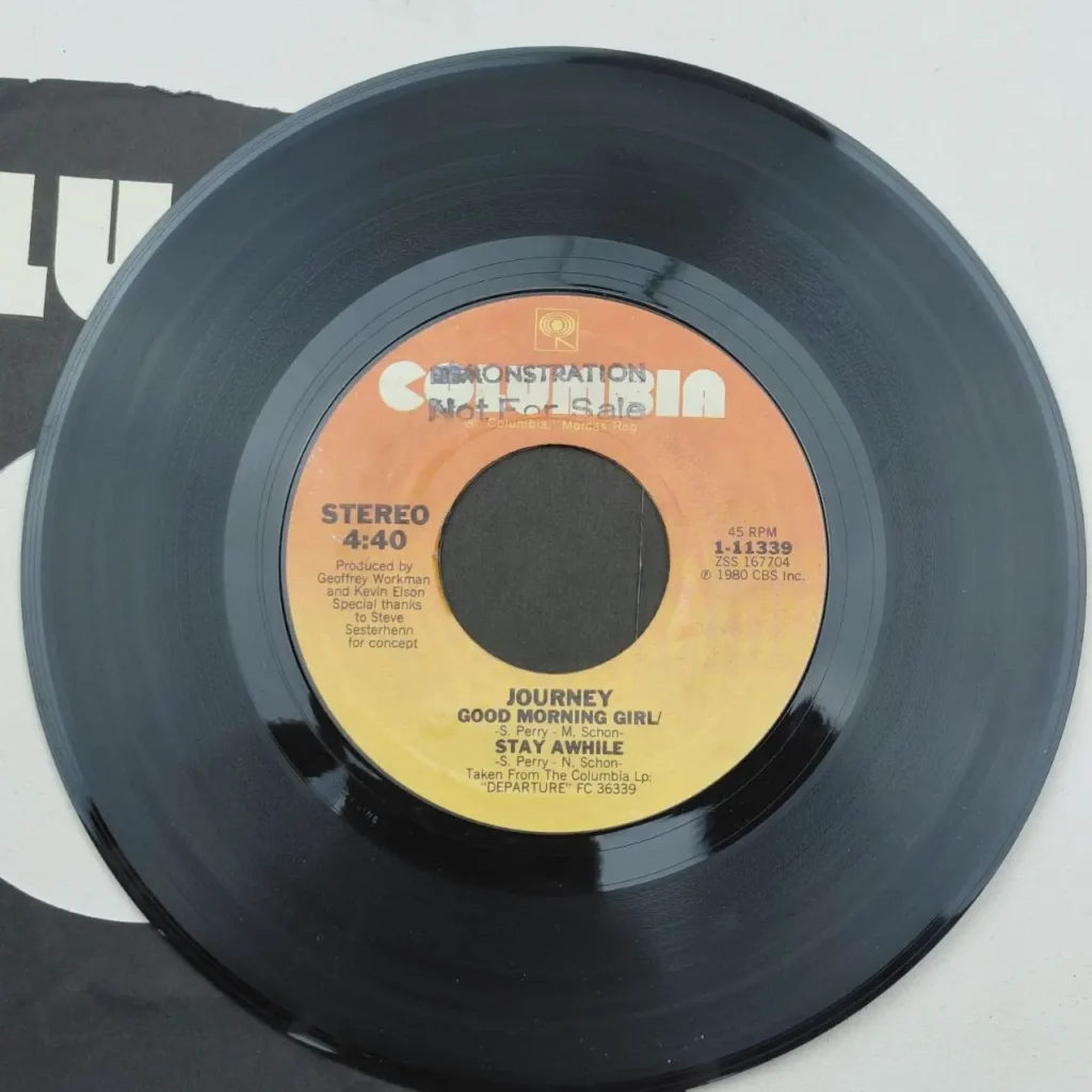 Disco de vinilo promocional 45 RPM de Journey, "Good Morning Girl" / "Stay Awhile", Columbia 198 by Remates Narvaja