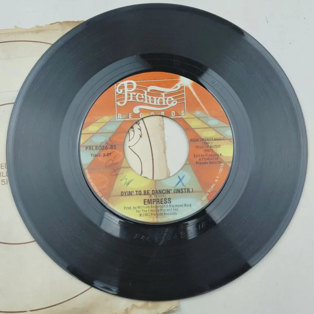 Disco de vinilo 7 pulgadas de Empress - Dyin' To Be Dancin' (Instrumental) en Prelude Records, PRL8 by Remates Narvaja
