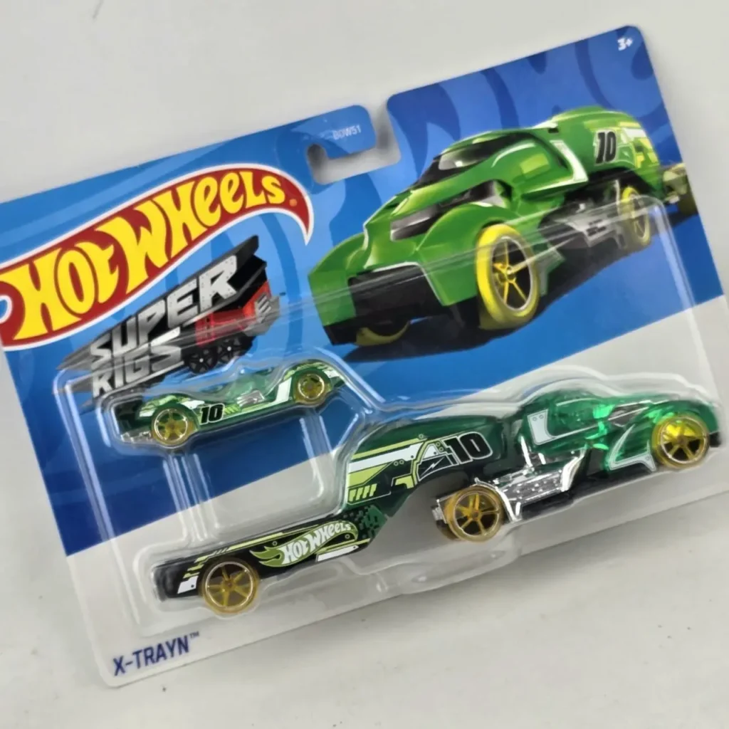 Hot Wheels Super Rigs X-TRAYN set con camión verde y coche de carreras. by Remates Narvaja