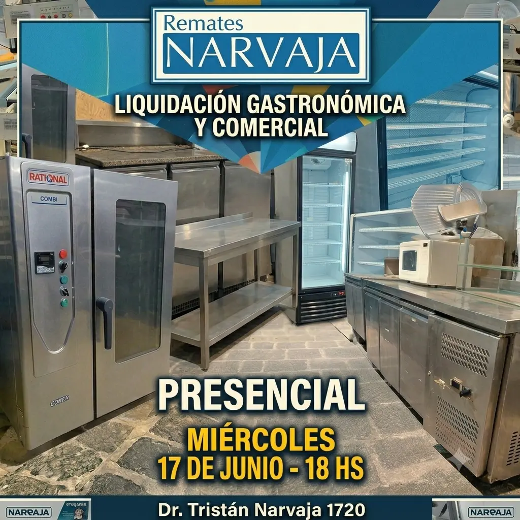 Liquidación de equipo gastronómico y comercial Remates Narvaja: horno Rational, refrigerador, mesas de acero inoxidable. by Remates Narvaja