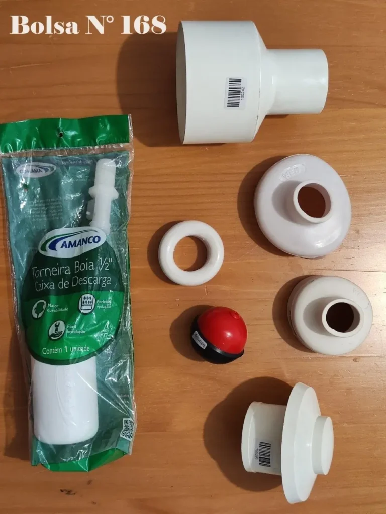 Válvula boia Amanco para caixa de descarga, com peças de PVC e componentes de vaso sanitário. by Remates Narvaja