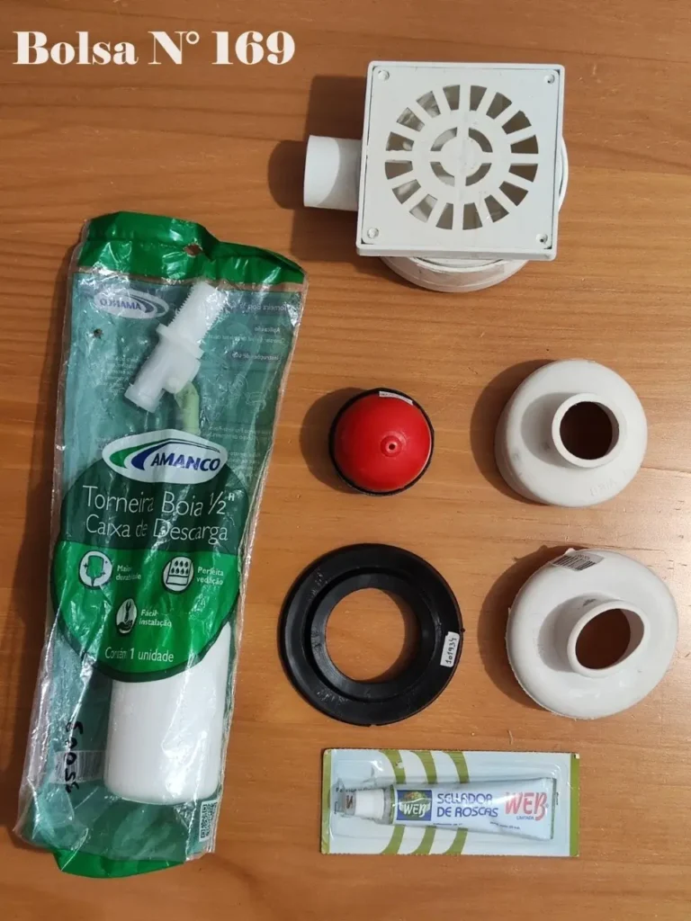 Bolsa N° 169: Kit de plomería con ralo de piso, válvula de descarga para inodoro, sellador de by Remates Narvaja