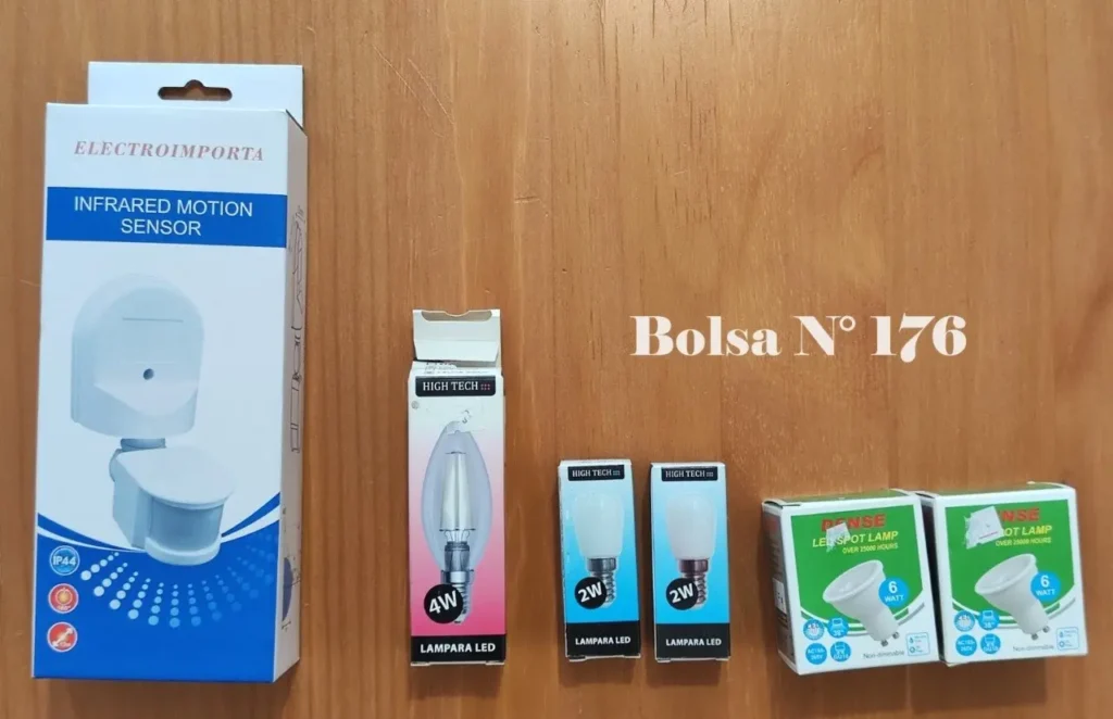 Bolsa N° 176 con sensor de movimiento infrarrojo, lámparas LED de 4W, 2W y focos by Remates Narvaja
