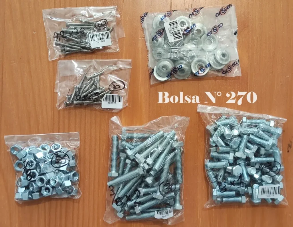 Surtido de tornillos, tuercas, arandelas y pernos en bolsas, incluyendo la Bolsa N° 270. by Remates Narvaja