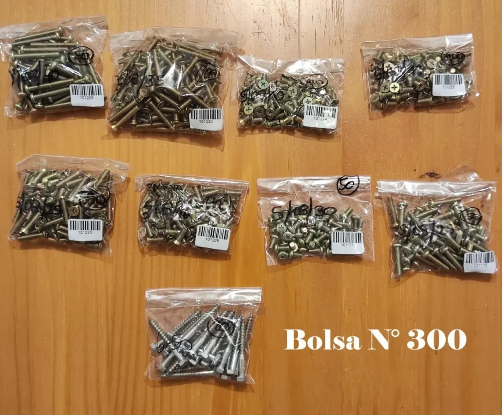 Bolsas transparentes con tornillos surtidos de diferentes tipos y tamaños, incluyendo la Bolsa N° 300. by Remates Narvaja