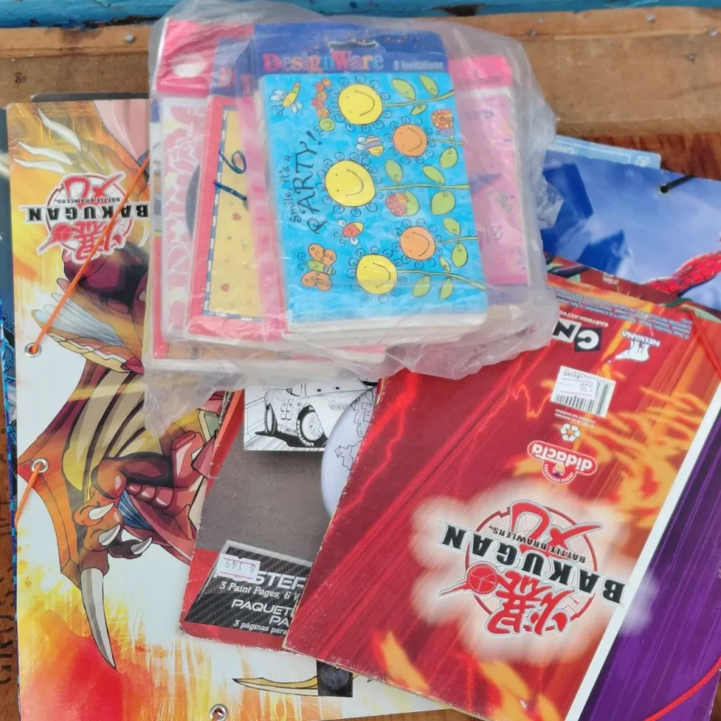 Bakugan notebooks, DesignWare party invitations, and children's activity books. by Remates Narvaja