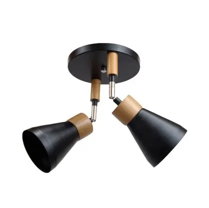 Lámpara de techo de 2 focos negros y madera, diseño moderno. by Remates Narvaja