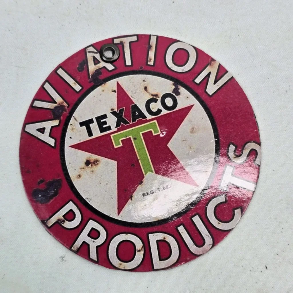 Letrero circular vintage Texaco Aviation Products con estrella roja y T verde. by Remates Narvaja