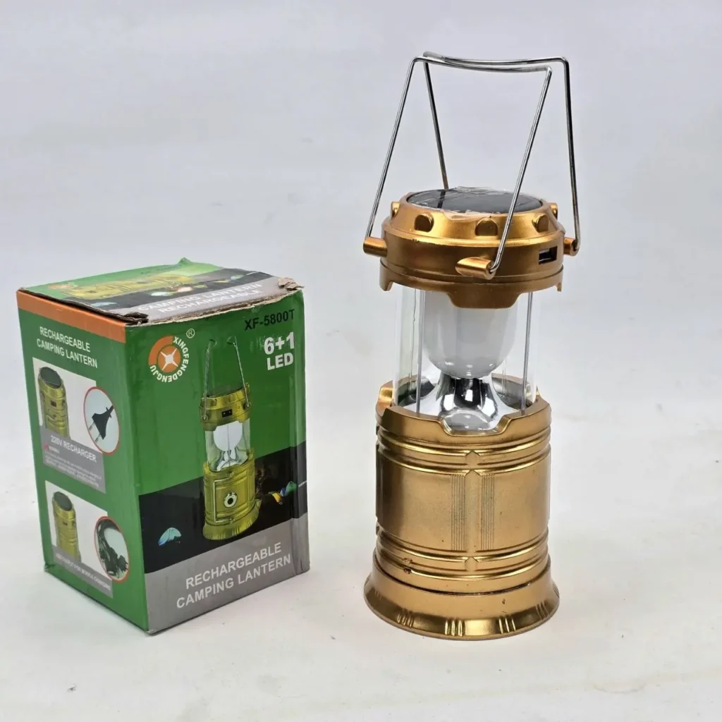 Linterna de camping recargable LED dorada XF-5800T con su caja. by Remates Narvaja