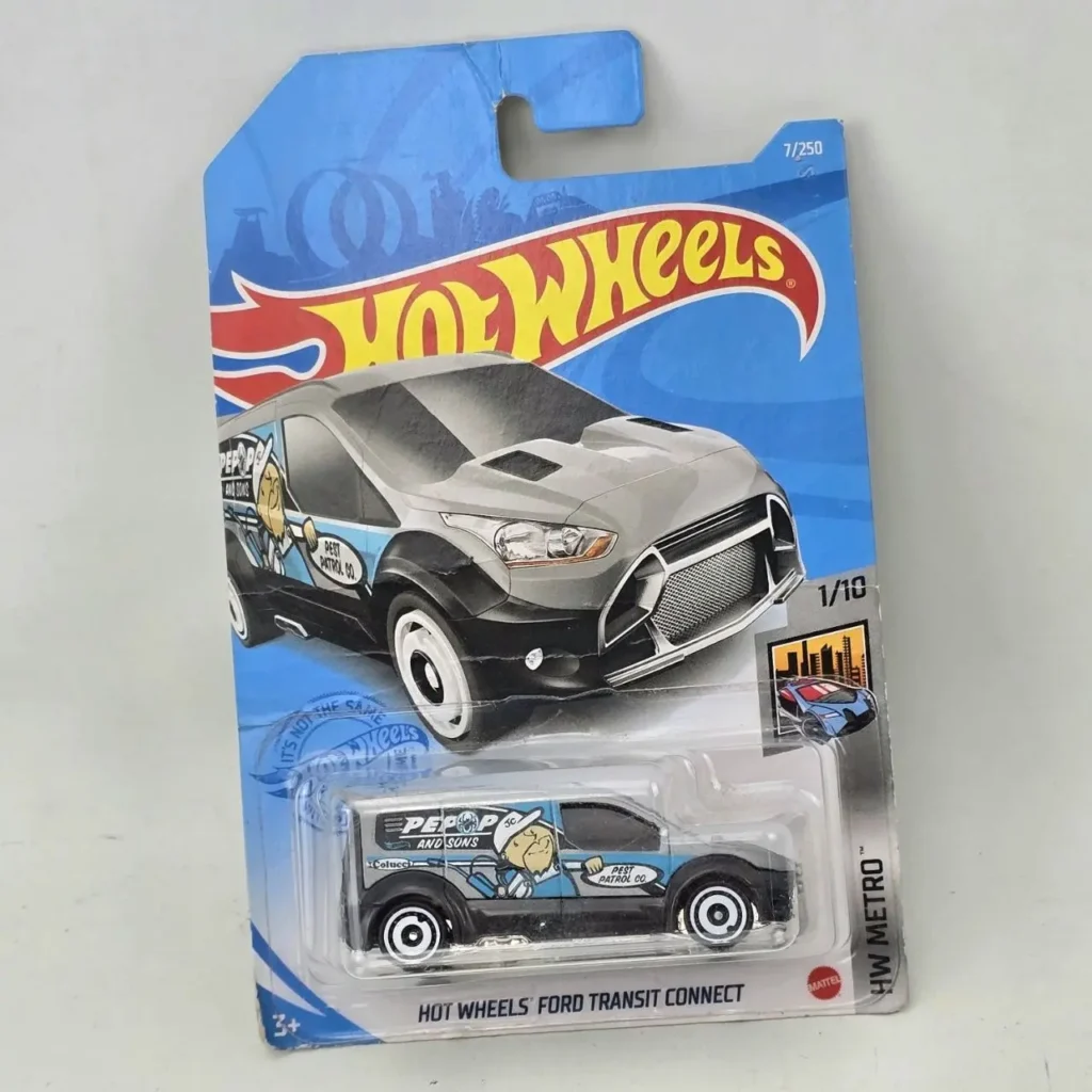 Hot Wheels Ford Transit Connect van negra y azul de Pest Patrol Co. en su empaque original. by Remates Narvaja