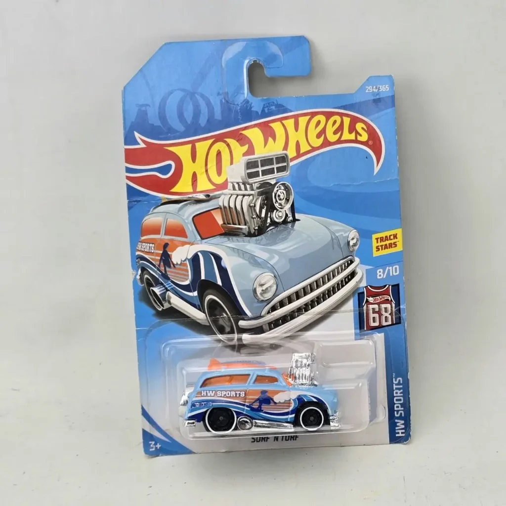 Hot Wheels Surf N Turf light blue hot rod station wagon with surfer graphic in original HW Sports package. by Remates Narvaja
