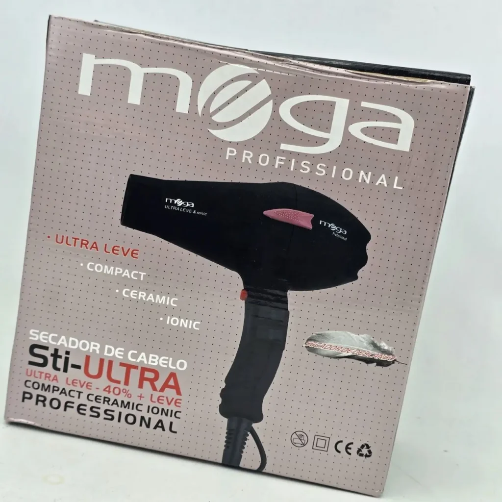 Caixa do secador de cabelo profissional Moga Sti-ULTRA preto, ultra leve, compacto, cerâmico e iónico. by Remates Narvaja