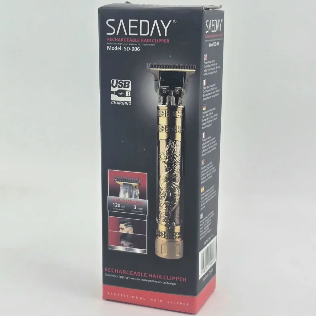 Cortapelos recargable profesional SAEDAY SD-006, dorado con diseño de dragón y carga USB. by Remates Narvaja