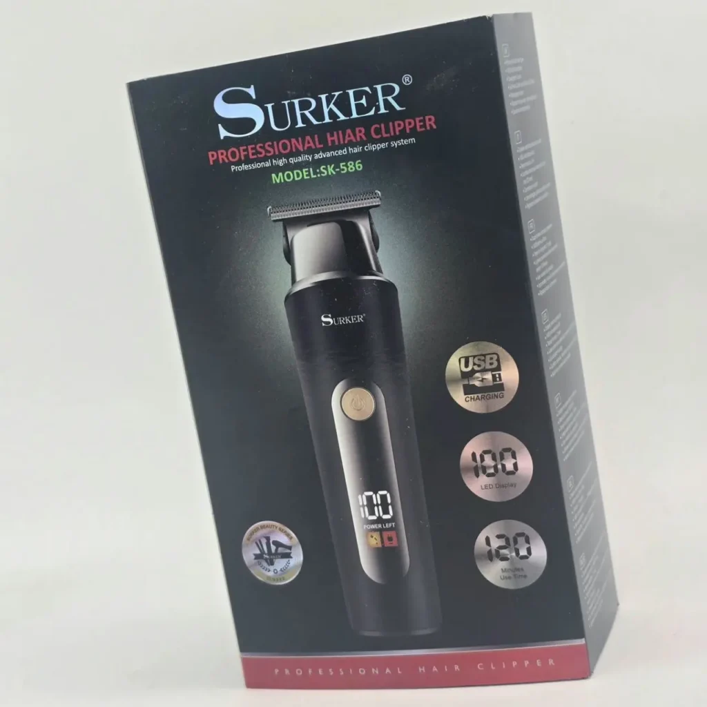 Caja del cortapelos profesional Surker SK-586 con carga USB, pantalla LED y 120 minutos de autonomía. by Remates Narvaja