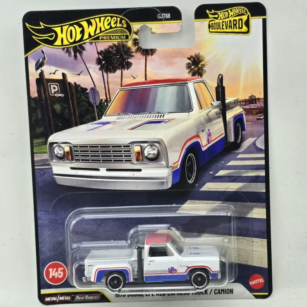 Hot Wheels Premium Boulevard 1970 Dodge Li'l Red Express Truck blanco con franjas rojas y azules, nuevo en su em by Remates Narvaja