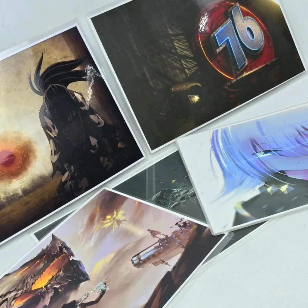 Colección de impresiones de arte de videojuegos y anime, incluyendo Fallout 76, fantasía y personajes. by Remates Narvaja