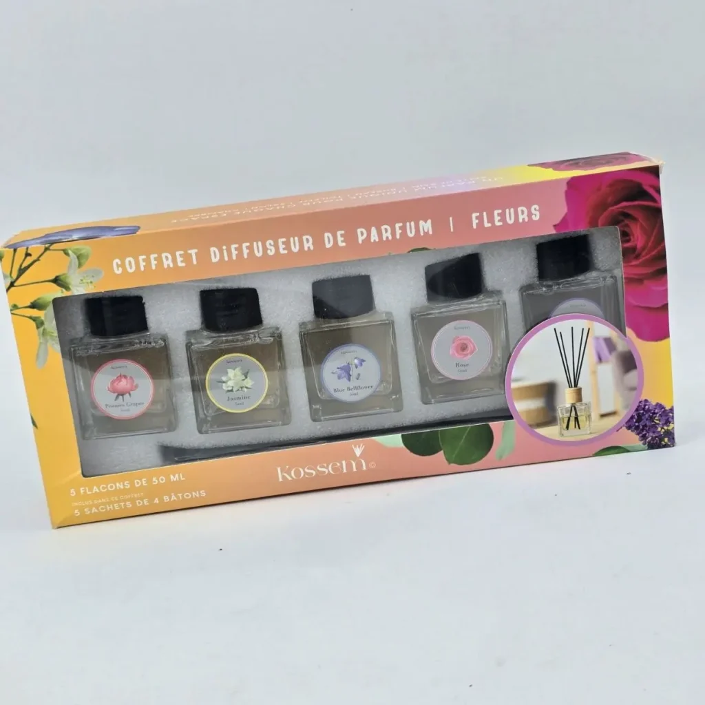 Kossem coffret difusor de perfume floral con 5 fragancias: Peonies Grapes, Jazmín, Blue Bellflower y Rosa. by Remates Narvaja