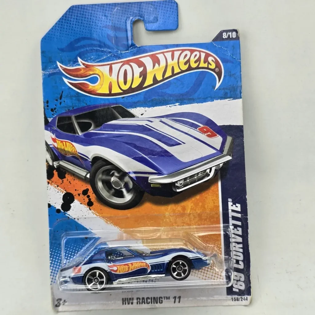 Hot Wheels '69 Corvette HW Racing, coche die-cast azul y blanco, nuevo en empaque sellado. by Remates Narvaja