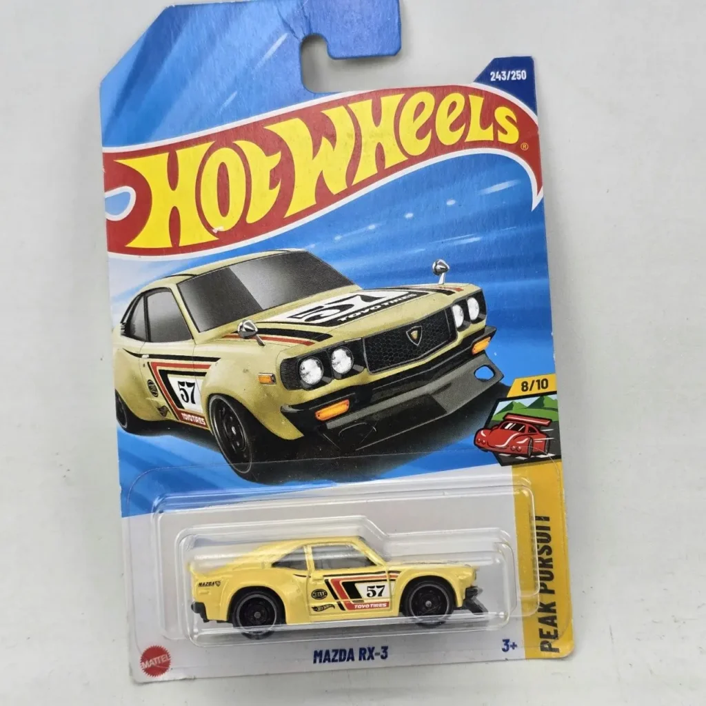 Hot Wheels Mazda RX-3 coche amarillo en empaque original, serie Peak Pursuit. by Remates Narvaja